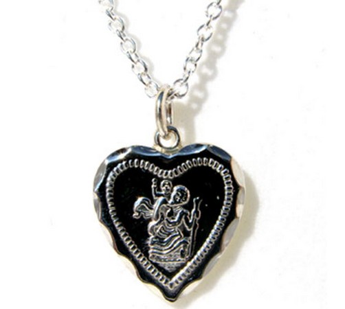 Heart shaped Sterling Silver St Christopher and Chain 