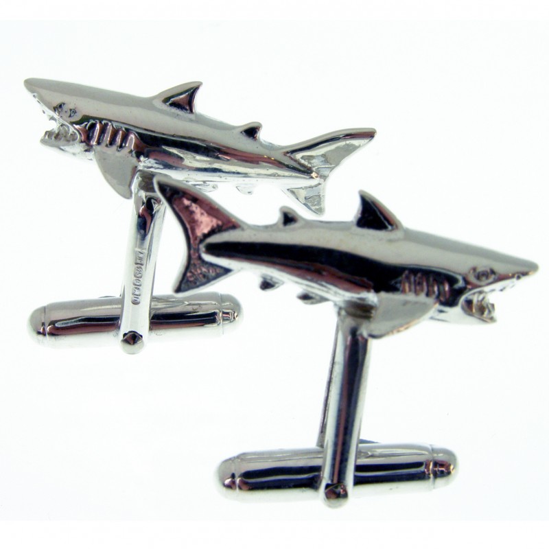 hallmarked sterling silver jaws great white shark cuff links