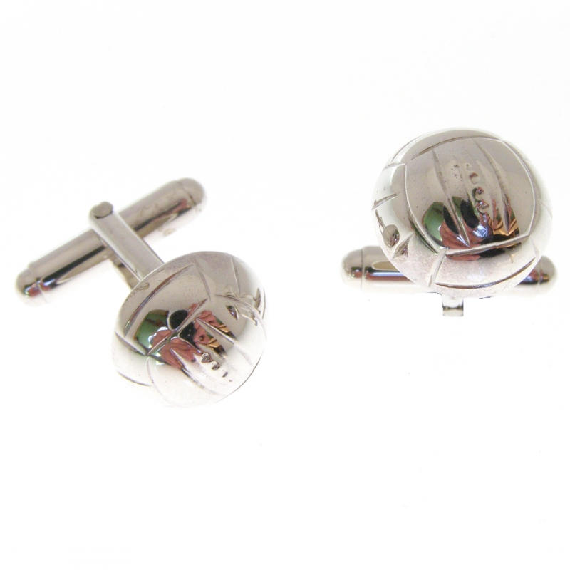 silver cufflinks with a football theme