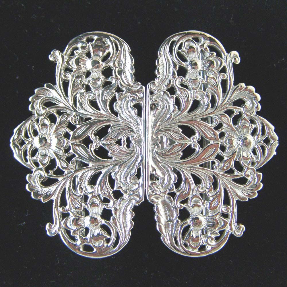 Hallmarked Sterling Silver Nurses Buckle Floral Pattern