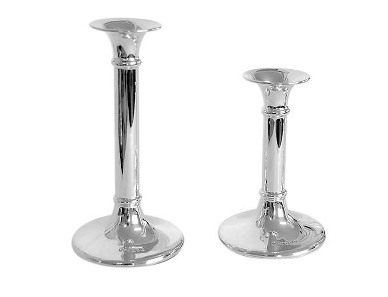 Silver Candlesticks with Tubular Central Colu